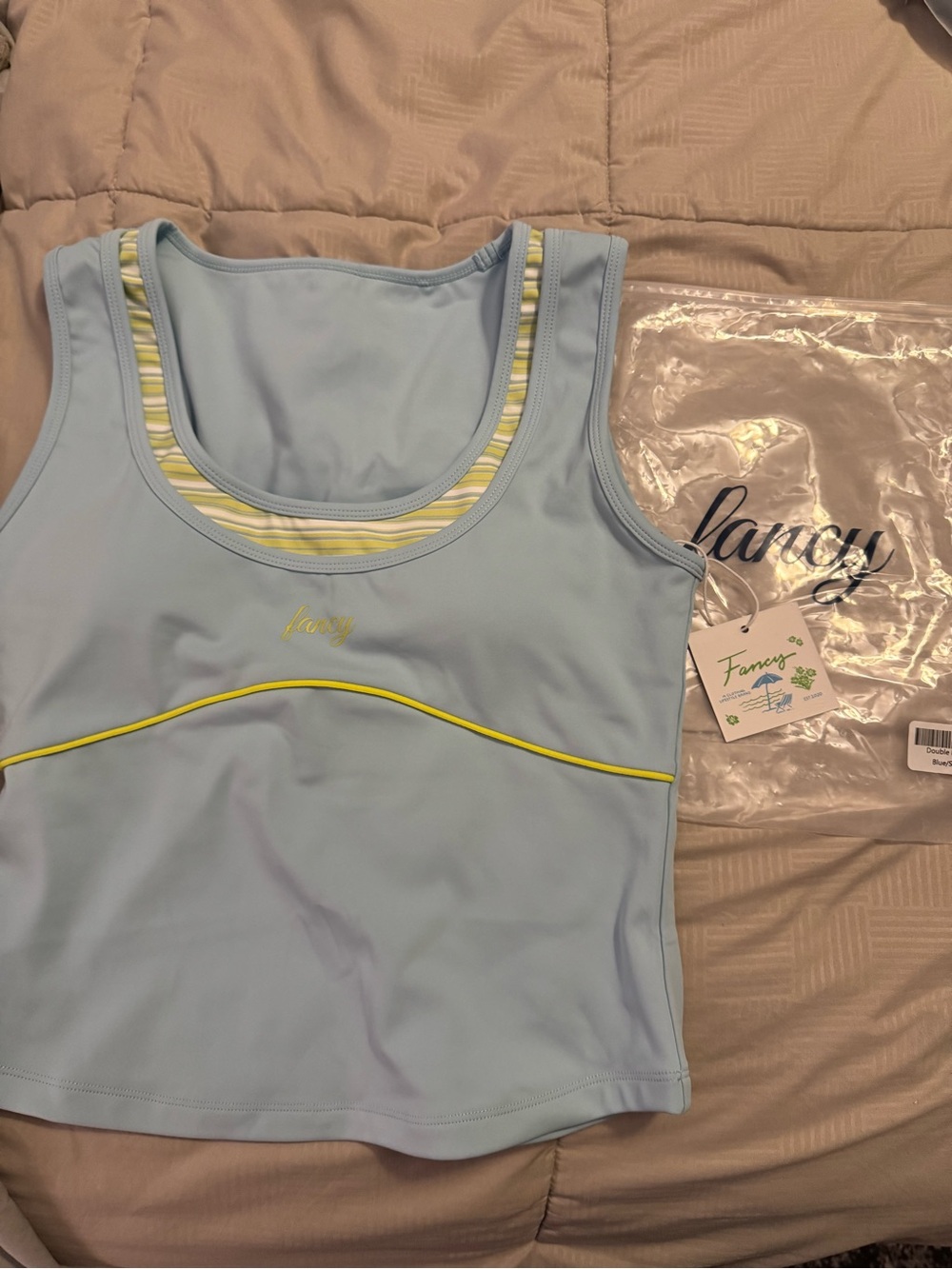 Light Blue Sports Bra Tank with Lime Trim by Fancy